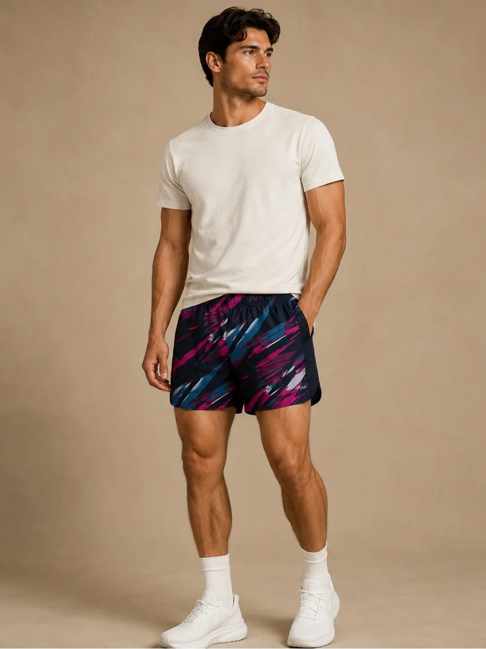 DSG Abstract Print Athletic Running Shorts Black Pink Blue S